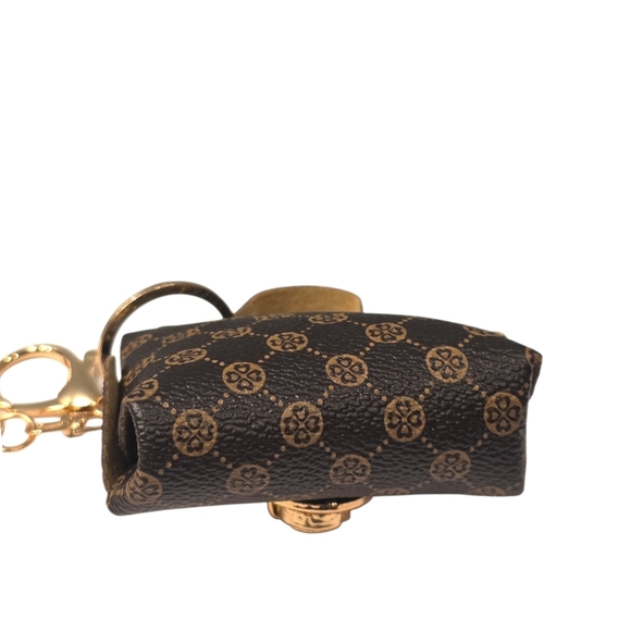 Chic Brown Patterned Keychain Bag with Gold Details - Picture 4 of 10